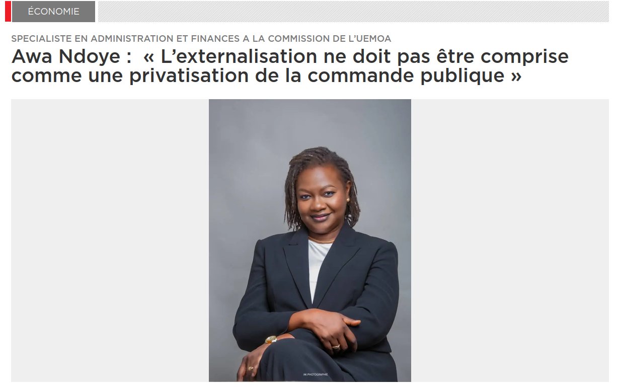 Article in Le Soleil, Economy section: “Awa Ndoye: Outsourcing must not be understood as a privatisation of public procurement”